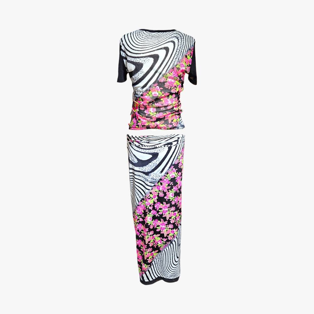 Y2k Roberto Cavalli Freedom Set Wrap Sarong Skirt & Mesh Top - Size Small - Picture 3 of 8